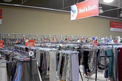 Racks of bed and bath items.
