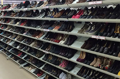 Shelves of shoes.