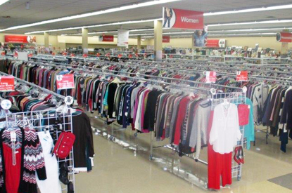 Racks of all types of clothes.
