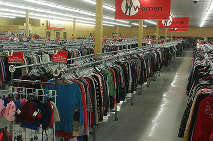 Racks of miscellaneous clothes.