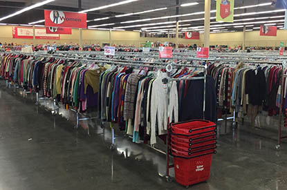 Racks of miscellaneous clothes.