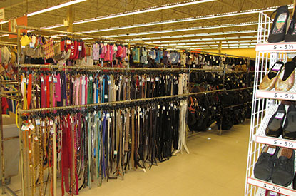 Racks of accessories and belts.