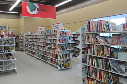 Rows of shelved books.