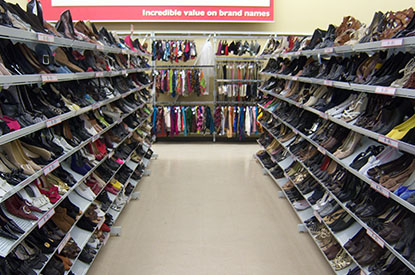 Shelves of shoes.