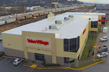 Arial view of the exterior of a Value Village store.