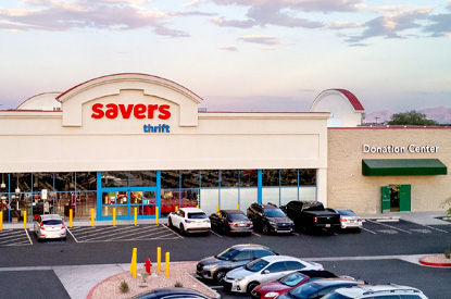 Savers Thrift Superstore and Community Donation Center sign.